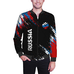 Бомбер мужской Russia Штрихи в цвет Флага, цвет: 3D-черный — фото 2