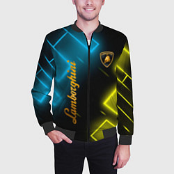 Бомбер мужской Lamborghini - Неоновые фигуры, цвет: 3D-черный — фото 2