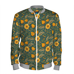 Бомбер мужской Желтые цветочки и листья, цвет: 3D-меланж