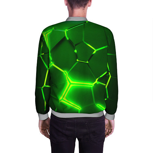 Мужской бомбер 3D ПЛИТЫ НЕОН NEON GREEN HEXAGON РАЗЛОМ / 3D-Меланж – фото 4