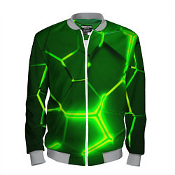 Бомбер мужской 3D ПЛИТЫ НЕОН NEON GREEN HEXAGON РАЗЛОМ, цвет: 3D-меланж