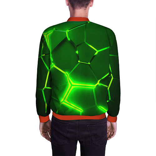 Мужской бомбер 3D ПЛИТЫ НЕОН NEON GREEN HEXAGON РАЗЛОМ / 3D-Красный – фото 4