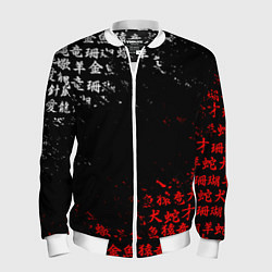 Бомбер мужской КРАСНО БЕЛЫЕ ИЕРОГЛИФЫ ЯПОНИЯ БРЫЗГИ, цвет: 3D-белый