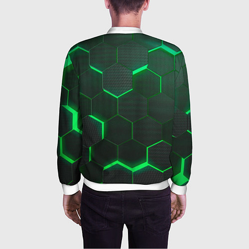 Мужской бомбер Неоновые соты - Green / 3D-Белый – фото 4