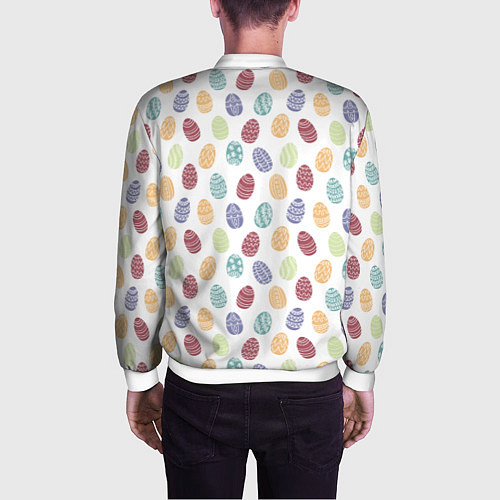 Мужской бомбер Пасхальные яйца Паттерн на белом фоне / 3D-Белый – фото 4