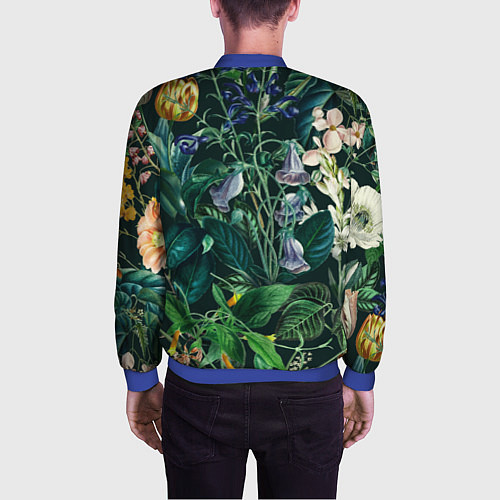 Мужской бомбер Цветы Темный Сад / 3D-Синий – фото 4