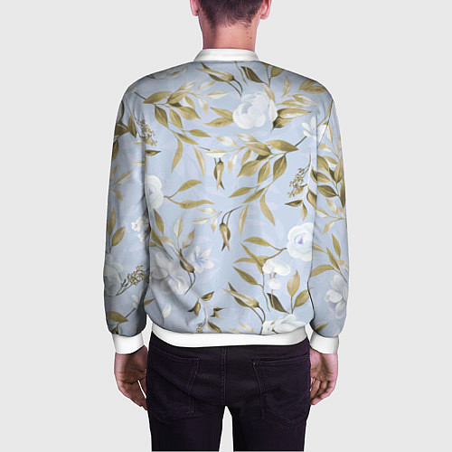 Мужской бомбер Цветы Золотые Листья / 3D-Белый – фото 4