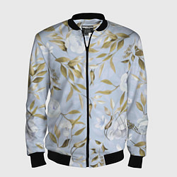 Бомбер мужской Цветы Золотые Листья, цвет: 3D-черный