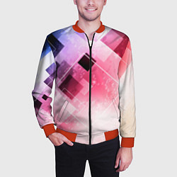 Бомбер мужской Розово-голубая абстрактная геометрия, цвет: 3D-красный — фото 2