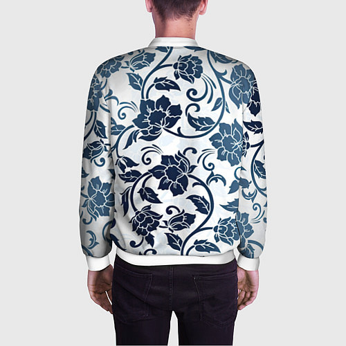 Мужской бомбер Гжелевые цветы / 3D-Белый – фото 4