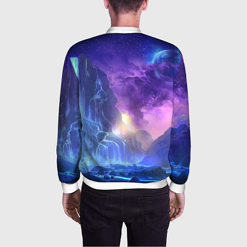 Мужской бомбер Фантастический пейзаж Водопад Неон / 3D-Белый – фото 4