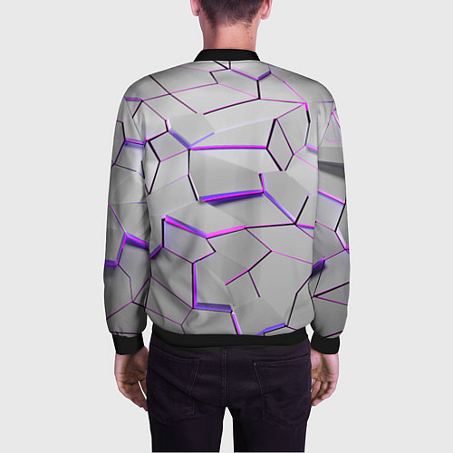 Мужской бомбер 3д плиты - белый неон / 3D-Черный – фото 4