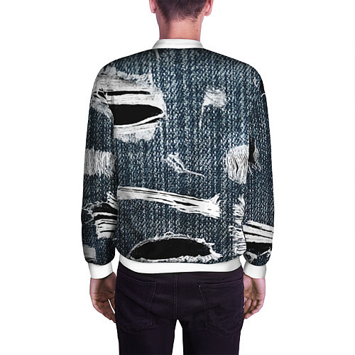 Мужской бомбер Джинсовое рваньё Fashion trend / 3D-Белый – фото 4