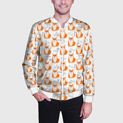 Бомбер мужской Улыбающиеся корги с косточками Паттерн на белом фо, цвет: 3D-белый — фото 2