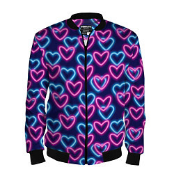 Бомбер мужской Неоновые сердца, паттерн, цвет: 3D-черный