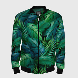 Бомбер мужской Green plants pattern, цвет: 3D-черный
