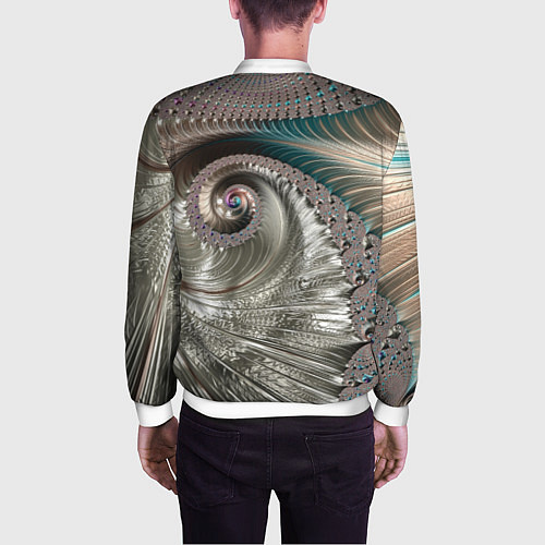 Мужской бомбер Fractal pattern Spiral Серебристый фрактал спираль / 3D-Белый – фото 4