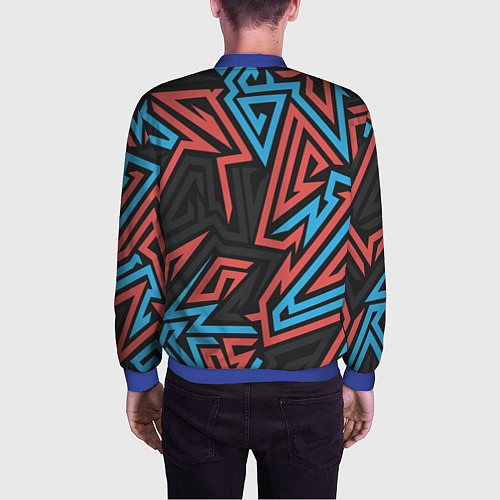 Мужской бомбер Геометрический красный-синий паттерн / 3D-Синий – фото 4