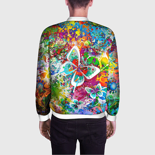 Мужской бомбер Яркое безумие Бабочки, кляксы, граффити / 3D-Белый – фото 4