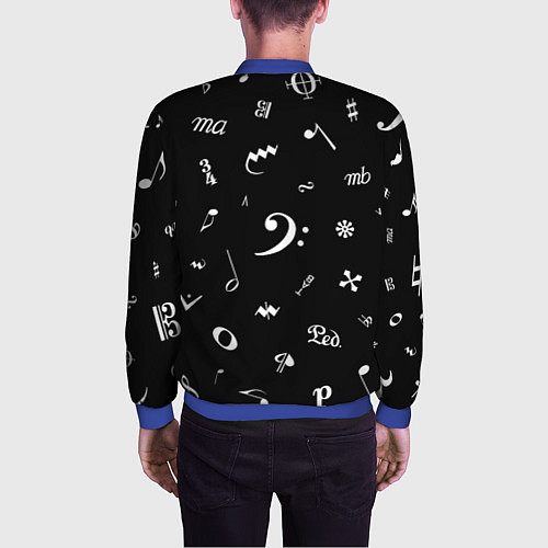 Мужской бомбер Нотные Знаки Белые на Черном / 3D-Синий – фото 4