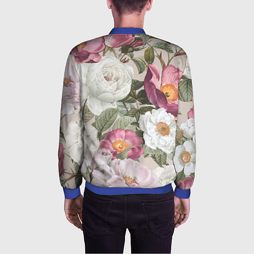 Мужской бомбер Цветы Розовый Сад Пион и Роз / 3D-Синий – фото 4