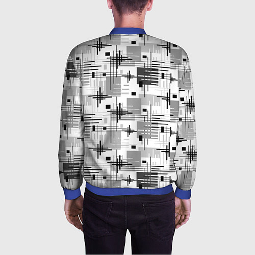 Мужской бомбер Черно белый ретро геометрический узор / 3D-Синий – фото 4