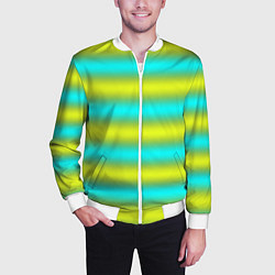 Бомбер мужской Бирюзово-желтые неоновые полосы, цвет: 3D-белый — фото 2