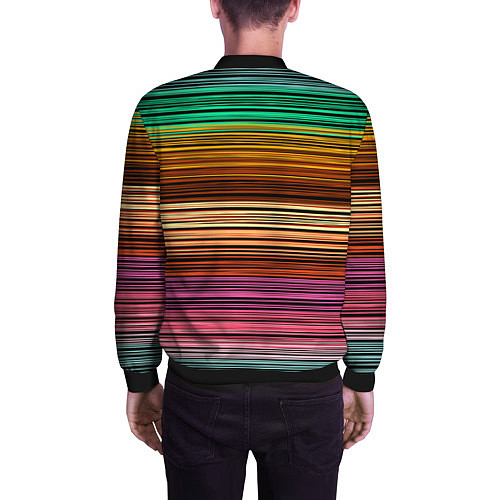 Мужской бомбер Multicolored thin stripes Разноцветные полосы / 3D-Черный – фото 4