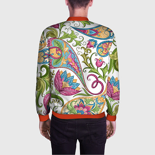 Мужской бомбер Fashionable floral Oriental pattern Summer 2025 / 3D-Красный – фото 4