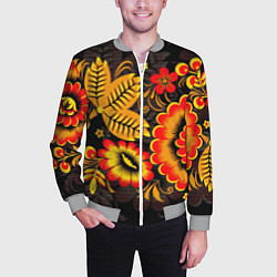 Бомбер мужской Хохломская Роспись Цветы На Тёмном Фоне, цвет: 3D-меланж — фото 2