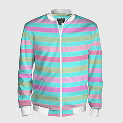 Бомбер мужской Pink turquoise stripes horizontal Полосатый узор, цвет: 3D-белый