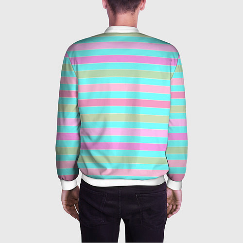 Мужской бомбер Pink turquoise stripes horizontal Полосатый узор / 3D-Белый – фото 4