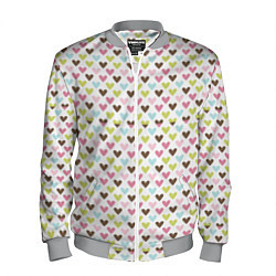 Бомбер мужской Разноцветные светлые сердечки, цвет: 3D-меланж
