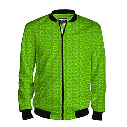 Бомбер мужской Зеленые волнистые узоры, цвет: 3D-черный