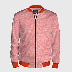 Бомбер мужской Бежевые листья монстеры на розовом, цвет: 3D-красный