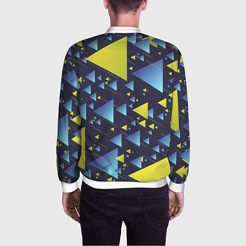 Мужской бомбер Абстракция Из Жёлтых и Синих Треугольников На Тёмн / 3D-Белый – фото 4