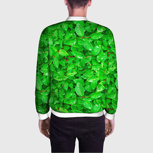 Мужской бомбер Зелёные листья - текстура / 3D-Белый – фото 4