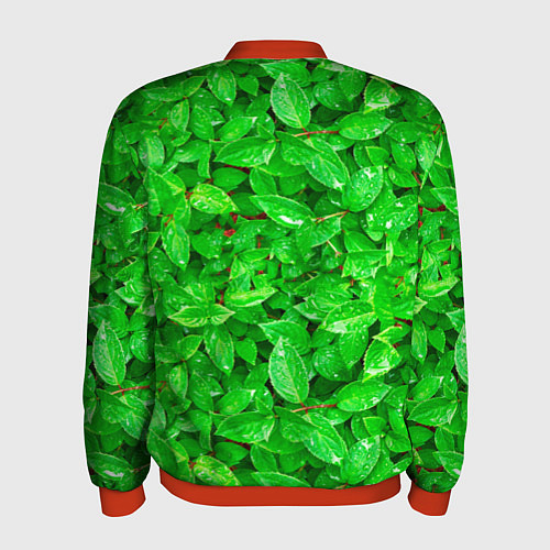Мужской бомбер Зелёные листья - текстура / 3D-Красный – фото 2