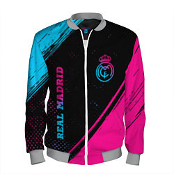 Бомбер мужской Real Madrid - neon gradient: символ и надпись верт, цвет: 3D-меланж