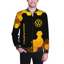 Бомбер мужской Volkswagen - gold gradient: символ и надпись верти, цвет: 3D-черный — фото 2