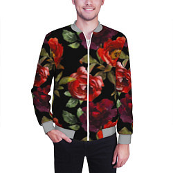 Бомбер мужской Цветы Нарисованные Розы На Чёрном Фоне, цвет: 3D-меланж — фото 2