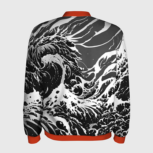Мужской бомбер Черно-белые волны / 3D-Красный – фото 2