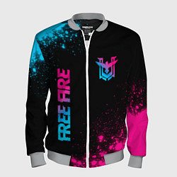 Бомбер мужской Free Fire - neon gradient: символ и надпись вертик, цвет: 3D-меланж