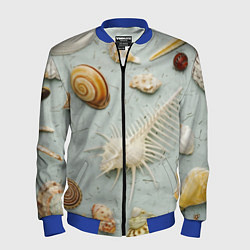 Бомбер мужской Океанские ракушки и морские звёзды на песке, цвет: 3D-синий