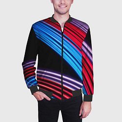 Бомбер мужской Красные и голубые абстрактные линии, цвет: 3D-черный — фото 2