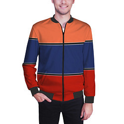 Бомбер мужской Combined pattern striped orange red blue, цвет: 3D-черный — фото 2