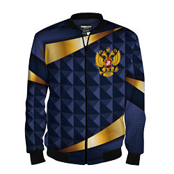 Бомбер мужской Золотой герб России на объемном синим фоне, цвет: 3D-черный