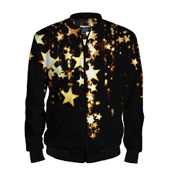 Бомбер мужской Золотые праздничные звезды, цвет: 3D-черный