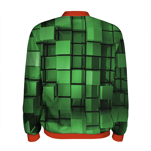 Мужской бомбер Киберпанк броня - Зелёный металлические кубы / 3D-Красный – фото 2
