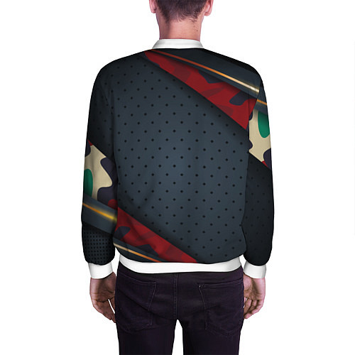 Мужской бомбер Герб России черно-красный камуфляж / 3D-Белый – фото 4